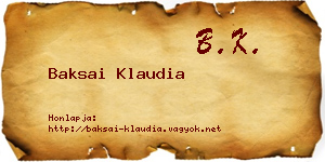 Baksai Klaudia névjegykártya